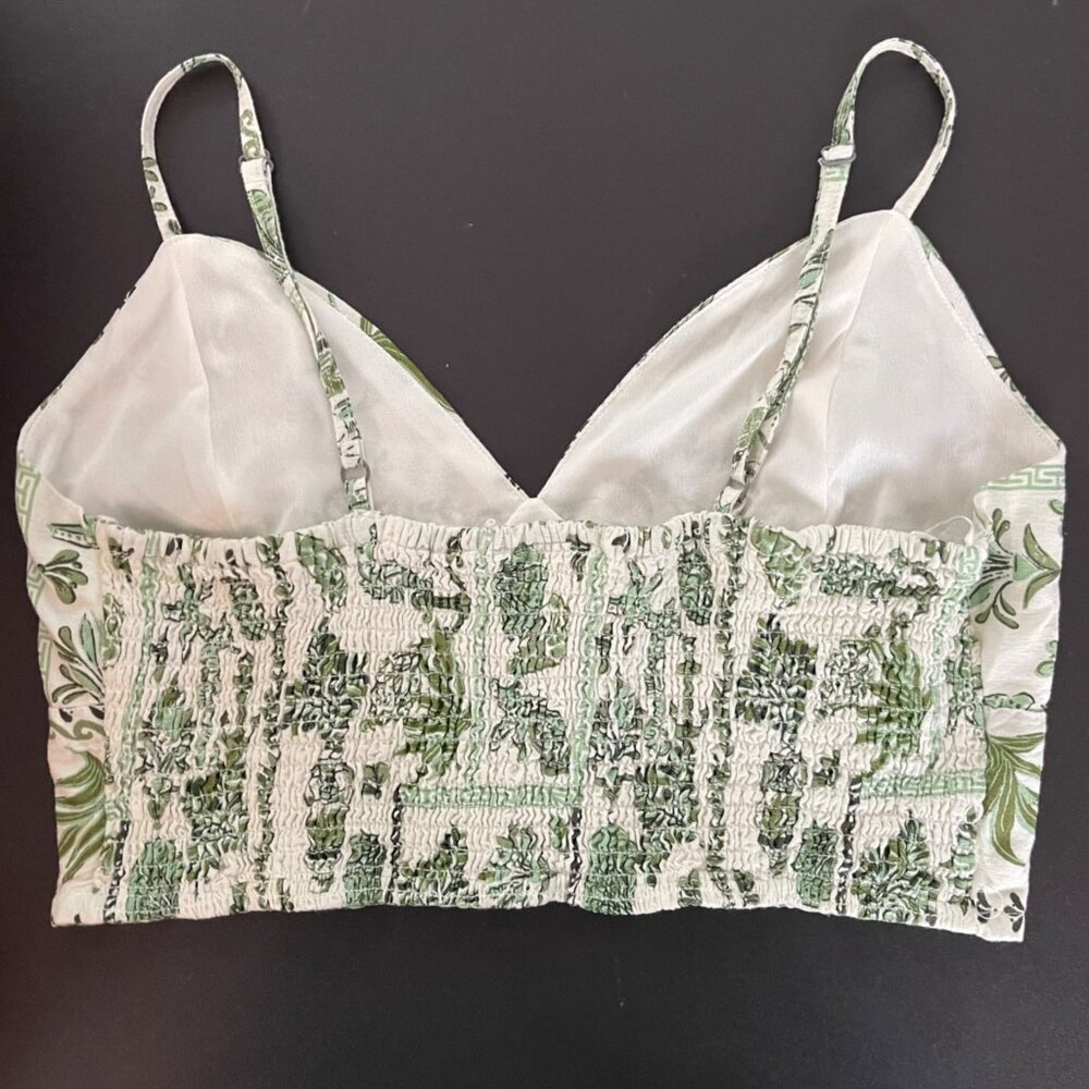 Midnight Sky Womens Coastal Linen Blend Crop Top Size L Smocked Nautical Beach - Picture 2 of 8